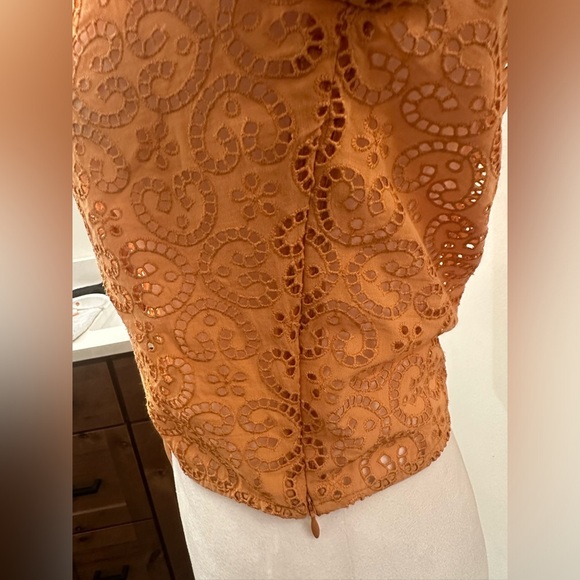 Sandro Livio Tie Front Drawstring V Neck Slim Fit Blouse Orange Size 2-4 US - Picture 11 of 12